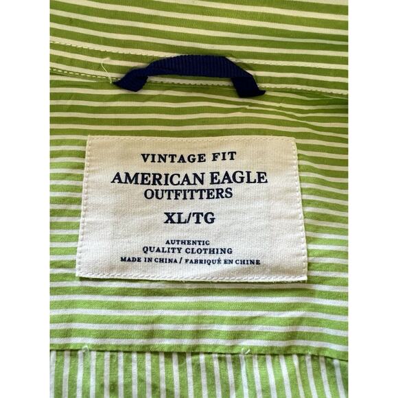American Eagle Shirt Mens XL Green Striped Button Up Long Sleeve Vintage Fit - Picture 3 of 8